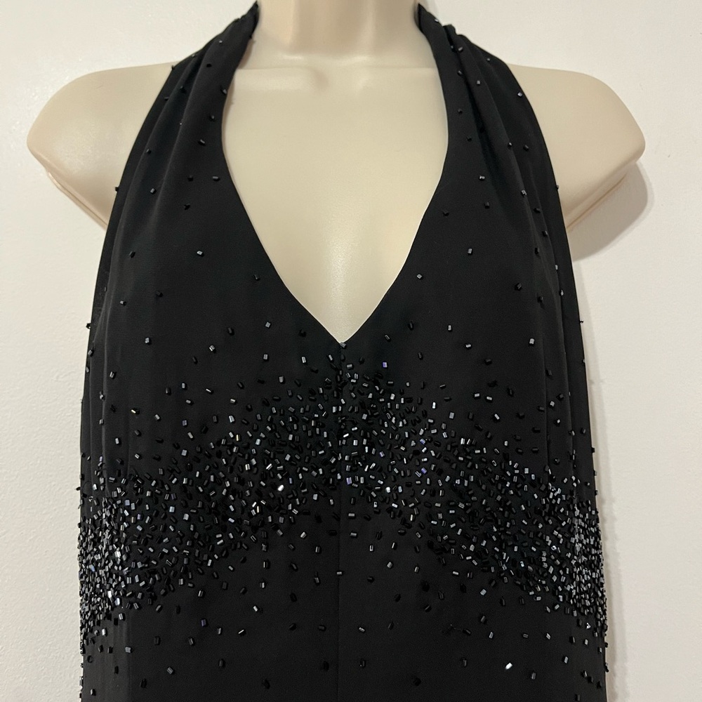 VINTAGE Caché Y2K beaded palazzo pant halter neck jumpsuit black SZ 4 WHIMSIGOTH - Picture 6 of 11